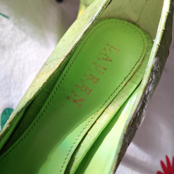 Lauren Ralph Lauren | Kailee Snakeskin Embossed Platform Pumps - Lime Green - Picture 12 of 13